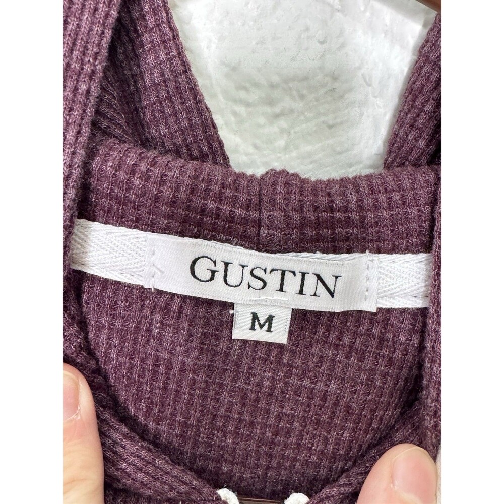 Gustin Waffle Full Zip Hoodie Mens M Thermal Knit Maroon Made in USA 100% Cotton - Picture 3 of 14